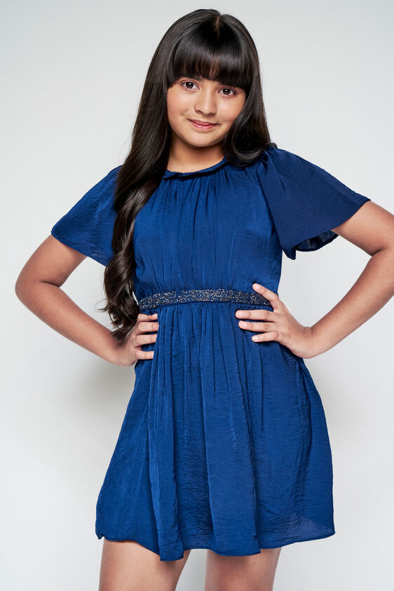 Stargazing Solid Flared Dress, Navy Blue, image 1